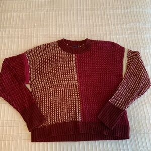 Splendid Burgundy and Cream Colorblock Sweater